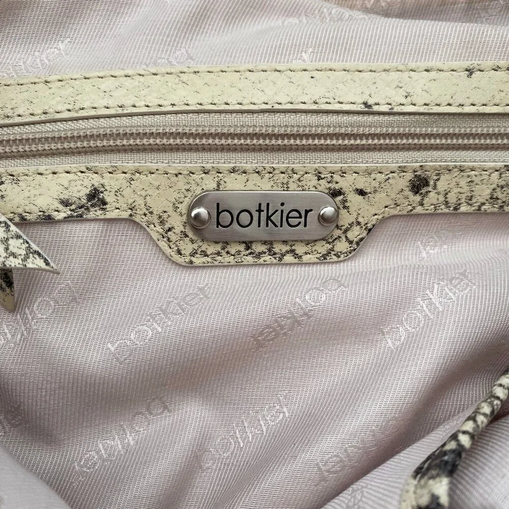 Botkier Python Embossed Leather Hobo Bag Ecru Black Silver Grommet Tassel